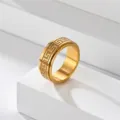 Bague anti-stress en acier inoxydable doré avec motif grec classique pour homme et femme - Taille 6 / Or