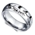 Bague en acier inoxydable avec motif gravé d'oiseaux et de branches pour un style unique. - Taille 6 / Argent