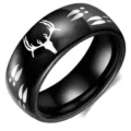 Bague pour homme en acier inoxydable noir avec motif de crâne de cerf et traces d'animaux. - Taille 6 / Noir