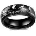 Bague en acier inoxydable noir avec gravure d'oiseaux, bijou de couple élégant. - Taille 6 / Noir