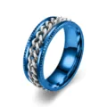 Bague anti-stress bleue en acier inoxydable avec chaine argente pour hommes et femmes couples. - Base Bleue Chaîne Argent