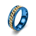 Bague chaîne rotative bleue et dorée pour hommes et femmes, bijou de couple tendance mode. - Base Bleue Chaîne Dorée