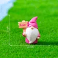 Cute pink gnome miniature figurine with Love sign, mini resin garden decor, 3.1x2.7cm. - Gnome Holding Sign / Rose Red Gnome with Sign