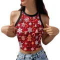 Christmas 3D print crop top for women, trendy sleeveless red plaid festive tank top. - Tops / Style 3 (GA123-1206) / S