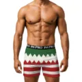 Christmas men boxer briefs with festive red green knit pattern elastic waistband underwear - S / Bottoms / Knit Texture Pattern Style (CN037-1005)