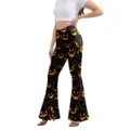 Halloween Pumpkin Print Flare Pants Women High Waist Stretchy Slim Fit Long Trousers - S / Bottoms / Yellow Glowing Pumpkin Print (B286-052)
