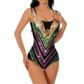 Femme Carnaval Maillot de Bain Une Pièce Sans Manches Col V Paillettes Body Plage Mode - S / Robes / Masque Brillant Coloré (Style 1015)