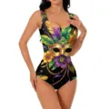Maillot de bain une pièce imprimé plumes de carnaval, body sans manches sexy col U - S / Robes / Perles de Mascarade (Style 1017)
