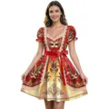 Karneval Maske Druck Spitze Taille Kurzes Kleid Vintage Hof Stil Partykleid Neu - S / Kleider / Rot-Gelb Verlauf (GA425-1003)