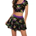 Karneval Masken Print Crop Top und Plissierter Minirock Zweiteiler für Party Kostüm - S / Oberteil Und Unterteil / GA420-1014 Stil