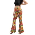 Fashion women Mardi Gras mask print high waist flared trousers party slim fit long pants - S / Bottoms / Venice Mask Plaid Style (XG086-1090)