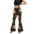 Mardi Gras party high waist flare pants with digital print mask pattern, slim fit style. - S / Bottoms / Carnival Mask Print Style (XG086-1088)
