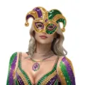 Mardi Gras pailletten masker en kostuum set, paars groen goud feest festival podiumkleding. - Eén maat / Top - Pailletten Jester Masker Stijl (PD-1202)