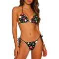Christmas holiday snowflake ornament print halter string bikini two-piece women swimwear. - S / Top And Bottom / Black Snowflake Decorative Ball (CG113-1016)