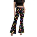 Women's Christmas Light Print High Waist Flare Trousers Black Festive Long Pants SKU - S / Bottoms / Black Multicolor Christmas Light Bulbs (XG086-1096)