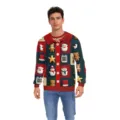 Men's Christmas 3D printed ugly sweater crewneck long sleeve pullover winter top. - S / Tops / Red Blue Green Bear Pattern (CN012-1065)