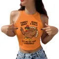 Crop Top Corto Arancione Donna Thanksgiving Tacchino Stampa Senza Maniche Halter Top - Taglia S / Top-Tacchino con Occhiali (BT26C0005)