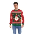 Men's Christmas Santa Claus Print Crewneck Knit Sweater Festive Holiday Pullover - S / Tops / Red Green Santa Pattern (CN012-1062)