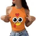 Women Thanksgiving Cartoon Turkey Print Crop Tank Top Sexy Casual Halter Summer Vest - S / Tops / Orange Style 9