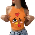 Women Thanksgiving Cute Turkey Print Crop Tank Top Casual Sleeveless Halter Racerback Vest - S / Tops / Orange Style 11