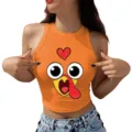Cute Thanksgiving turkey crop top for women, funny orange sleeveless summer tank shirt. - Orange Style 12