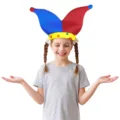 Kids polka dot jester hat for Halloween party, cosplay costume, and funny stage performance. - One Size / Red and Blue Color Block Small Style (TD-1167)