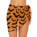 gonnellino da spiaggia pareo stampa pipistrello Halloween, sarong arancione nero vacanza. - Gonna In Rete Con Pipistrello (B481-1006)