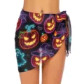 Sarong da spiaggia con stampa zucca neon di Halloween gonna a portafoglio sexy costume - Gonna In Rete Stampa Neon (B481-1007)