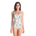 Women one-piece swimsuit scoop neck letter print slim fit beach swimwear variant - Coffee Letter Print (B126-130)
