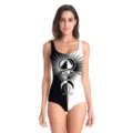 Sexy black and white one-piece swimsuit with occult eye print for beach vacation and hot springs. - Black and White All-Seeing Eye Print (B126-376)
