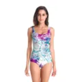 Women tie dye one piece swimsuit sexy slim fit swimwear for beach vacation and hot spring. - Blue and Purple Tie-dye Print (B126-400)