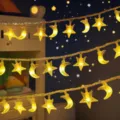 LED star moon string lights, warm white fairy lights for bedroom, patio, outdoor holiday decor. - 1.5m 10LED Battery