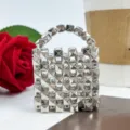 Silver metal pyramid stud mini handbag pendant keychain stylish trendy bag charm accessory - Silver