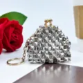 Punk silver rivet mini coin purse retro kiss-lock keychain stylish bag pendant charm. - Silver