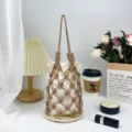 Sac Seau en Filet de Strass Scintillant, Sac à Main Coulissant en Satin Champagne pour Soirée - Or champagne