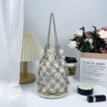 Sac seau en satin et résille de strass étincelante, élégant petit sac à main de soirée. - Argent