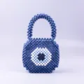 Borsa a mano con perline malocchio blu fatta a mano trama acrilica borsa moda dettaglio - Blu