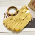 Gold sequin evening handbag with wooden handle, elegant crescent design for women and parties. - Gold (Single-Sided)