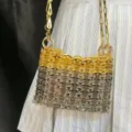 Borsa a tracolla in rete metallica, variante di borsa a paillettes oro e argento. - Oro e Argento