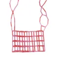 Borsa A Tracolla Perline Acrilico Fatta A Mano Rosa Rossa Tessuta Griglia Borsa. - Rosa E Rosso