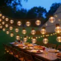 Outdoor camping string lights lighting up evening yard dining table party atmosphere detail. - Transparent Globe Lights (High Bright) / 5 Meters 20 LEDs Battery Model