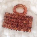 Borsa a mano con perline artigianale borsa quadrata ambra accessorio moda elegante - Marrone