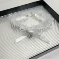 White lace choker necklace with satin bow and rhinestone heart pendant for women. - Bow Heart Style (Z-2585) / White