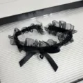 Black lace choker necklace with bow and rhinestone heart pendant, gothic sweet jewelry detail. - Bow Heart Style (Z-2584) / Black