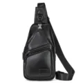 Borsttas van echt leer voor heren casual schoudertas zwarte crossbody rugzak - Zwart
