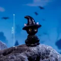 Halloween gato negro bruja estatuilla miniatura de resina ornamento para jardín 3.5cm - Gato negro
