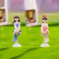 Jolie figurine de fille en resine ornament de bureau micro paysage accessoires de voiture - Paire de meilleures amies bleu et rose