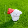 Miniature chiot blanc avec champignon rouge figurine, accessoire mignon micro paysage jardin - N° 1 Chien avec parapluie champignon