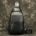 Herren echtes Leder Brusttasche schwarz Umhängetasche stylisch Mode Business Alltagsartikel - Schwarz