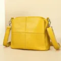 Yellow genuine leather crossbody bag for women, large capacity versatile shoulder bag, stylish. - Bright yellow